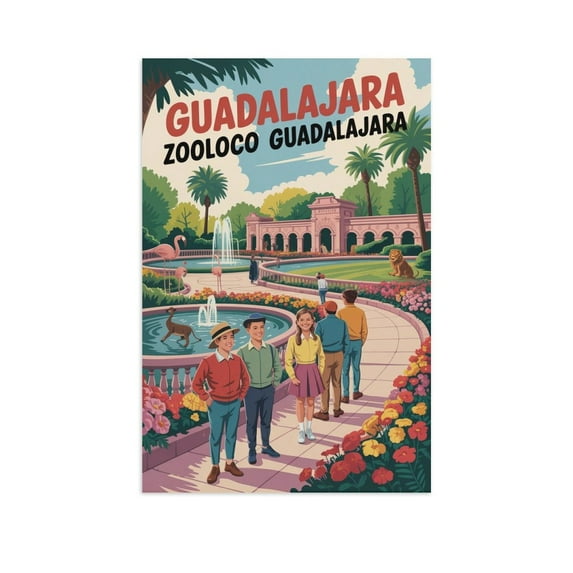 Retro Vintage Travel Poster Wall Decor Zoologico Guadalajara Mexico Spring Zoo Animal Exhibits Garden Pathways Canvas Poster
