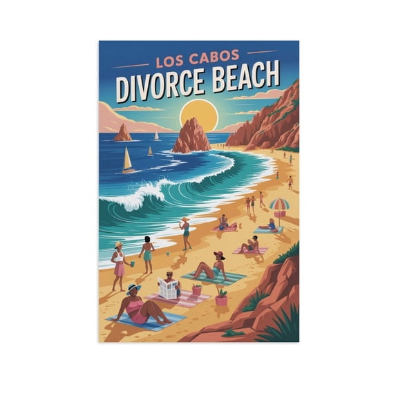 Retro Vintage Travel Poster Wall Print Divorce Beach Los Cabos Mexico Daytime Scenic Pacific Ocean Coastal Artwork Print Poster