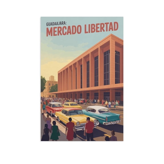 Retro Vintage Travel Poster Wall Print Mercado Libertad Guadalajara Mexico San Juan De Dios Market Architecture Canvas Poster