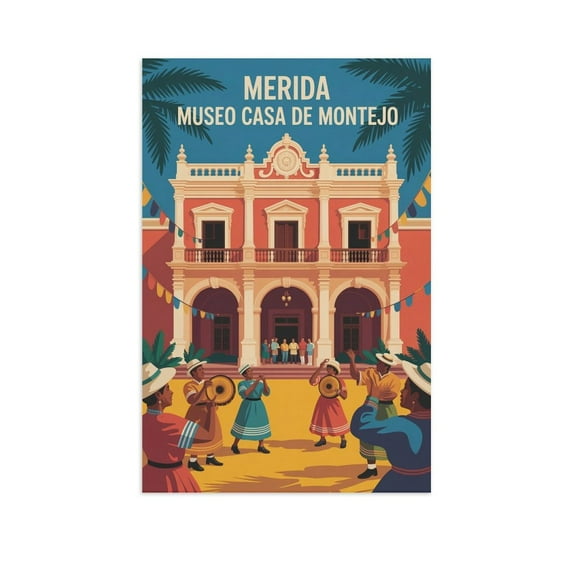 Retro Vintage Travel Poster Wall Print Museo Casa De Montejo Merida Mexico Colonial Cultural Heritage Art Print Poster