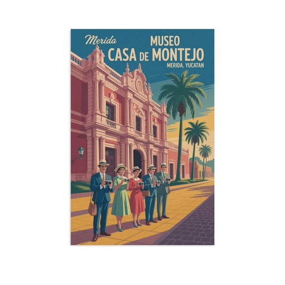 Retro Vintage Travel Poster Wall Print Museo Casa De Montejo Merida Mexico Colonial Heritage Architecture Art Print Poster