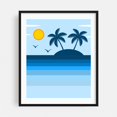 thumbnail image 1 of Retro Vintage Tropical Island Sunset - Digital Art Tropical Palm Tree Beach Minimalist Seascape Ocean Sunset Black Framed Wall Art Print 9 x 12 inches, 1 of 4