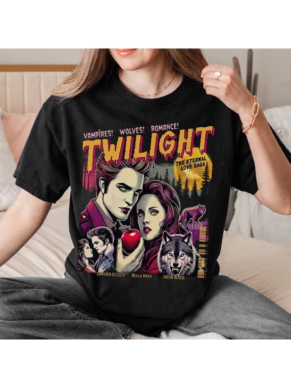 Retro Vintage Twilight T-Shirt, Edward Cullen x Bella Swan, Gift For Book Lover Twilight Saga Comic Retro, Vampires Wolves Romance Shirt