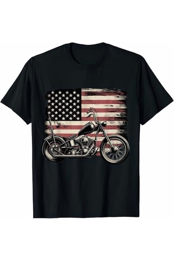 Retro Vintage USA Flag Motorcycle Patriotic America Biker T-Shirt, Vintage Birthday Gift