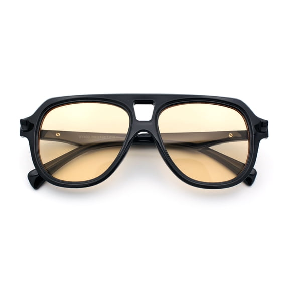 Retro Vintage Vibe Unique Horned Hinge Thick Plastic Racer Sunglasses Black - Beige