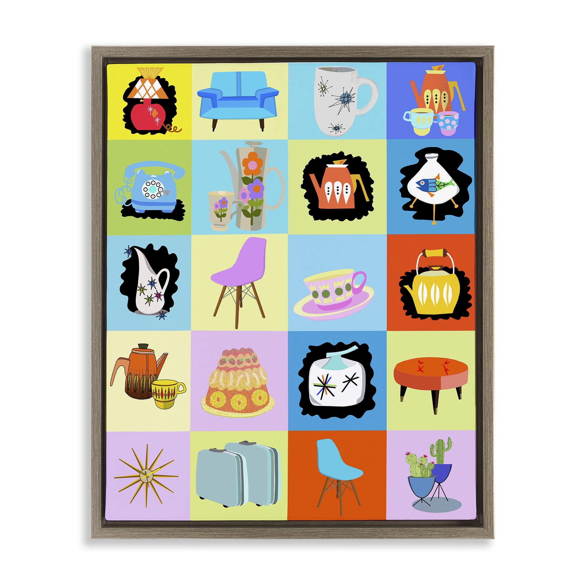Retro Vintage Vignettes Brown Framed Floater Canvas Wall Art, design by Lynnda Rakos
