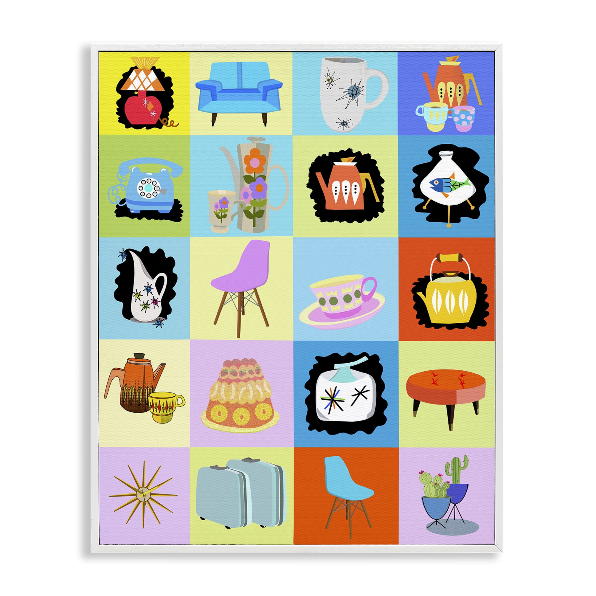 Retro Vintage Vignettes White Framed Giclee Art, design by Lynnda Rakos