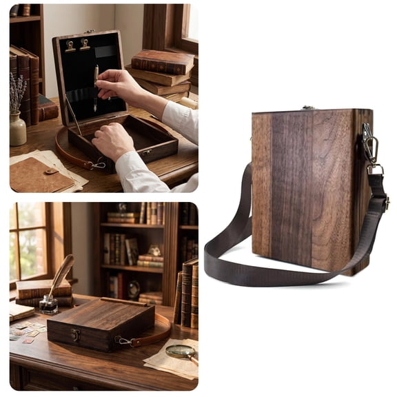 Retro Vintage Wooden Writer Messenger Storage Box, Portable Crossbody Sketch Pochade Carrier Box, Multi Purpose Outdoor Travel Drawing Stationery Case