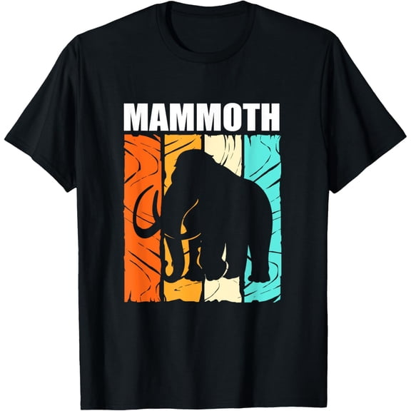 Retro Vintage Woolly Mammoth Elephant Silhouette T-Shirt men and women can wear, black, white, gifts