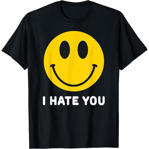 Retro Vintage Yellow Happy Smile Face Emoticon I Hate You T-Shirt, Unisex T-Shirt