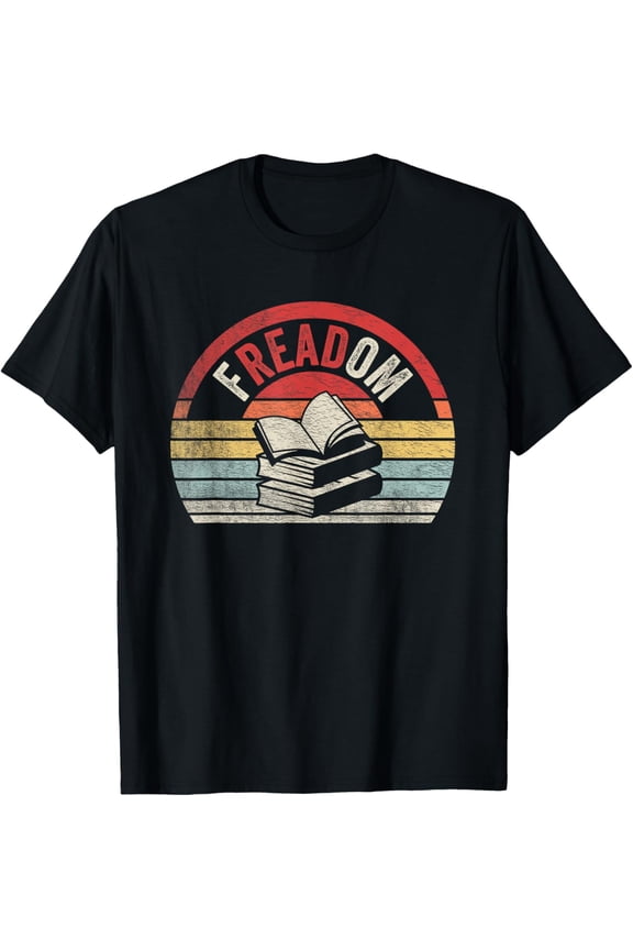 Retro Vintage fREADom Anti Ban Books Freedom To Read T-Shirt men and women can wear, black, white, gifts