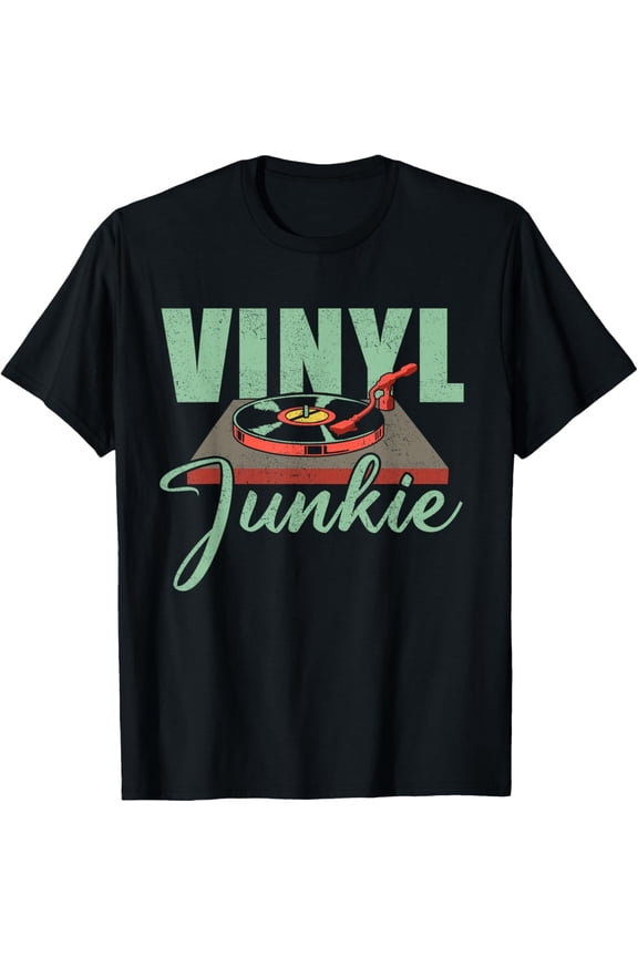 Retro Vinyl Junkie Record Player Graphic Tee Vintage Music Lover Audiophile Turntable T-Shirt for Men and Women