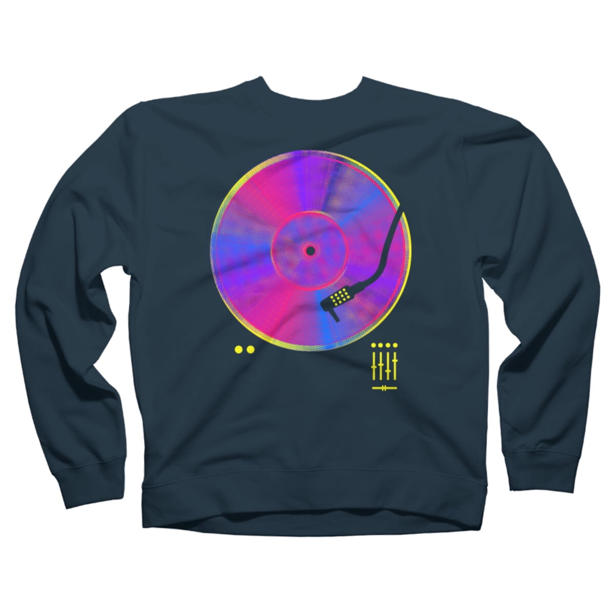 Retro Vinyl Navy Blue Graphic Crew Neck Sweatshirt - Design By Humans 2XL