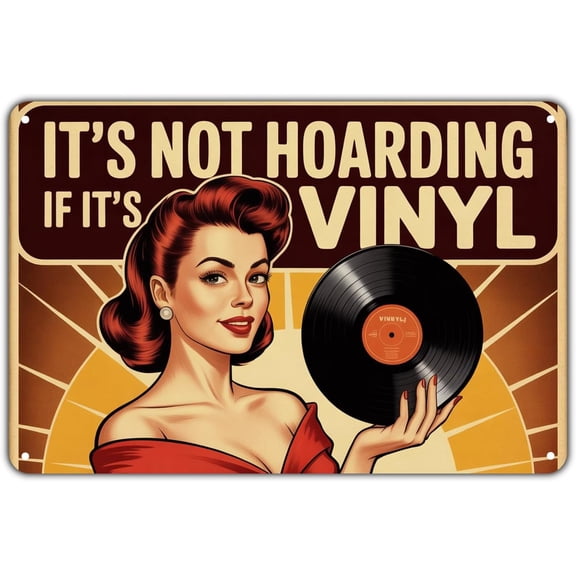 Retro Vinyl Record Collector tin sign Vintage Music Lover Metal Sign for Garden & Yard Bar Porch Garage Home Bedroom Kitchen Decor Gift 8 x 12 easy to hang