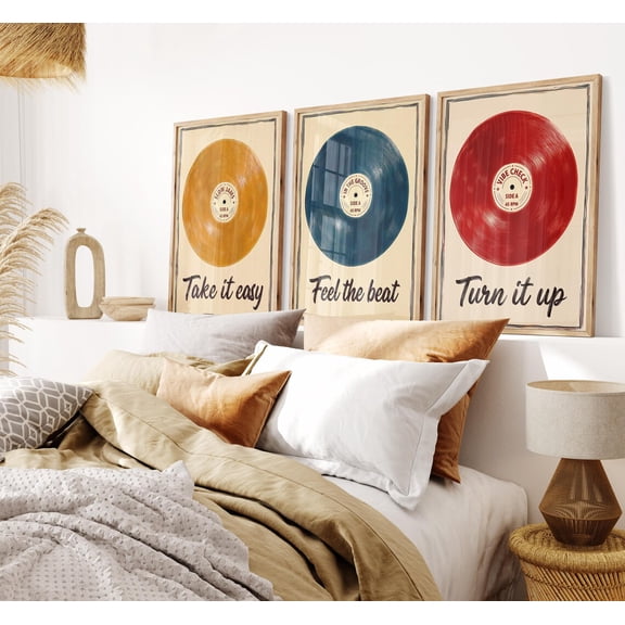 Retro Vinyl Record Mid Century Wall Art Prints Vintage Music Typography Set 3 Unframed Paper Print 8x12