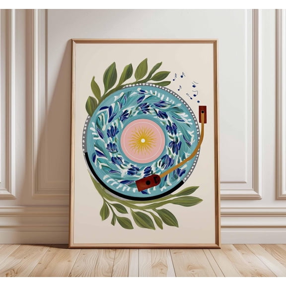 Retro Vinyl Record Player Art Print Music Room Decor