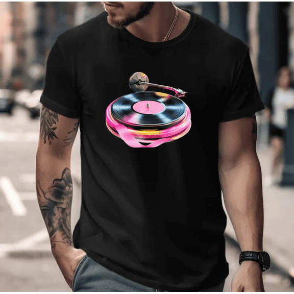 Retro Vinyl Record Player Nostalgic Vintage Music Inspired Artwork Unisex T-Shirt, up to size 5XL