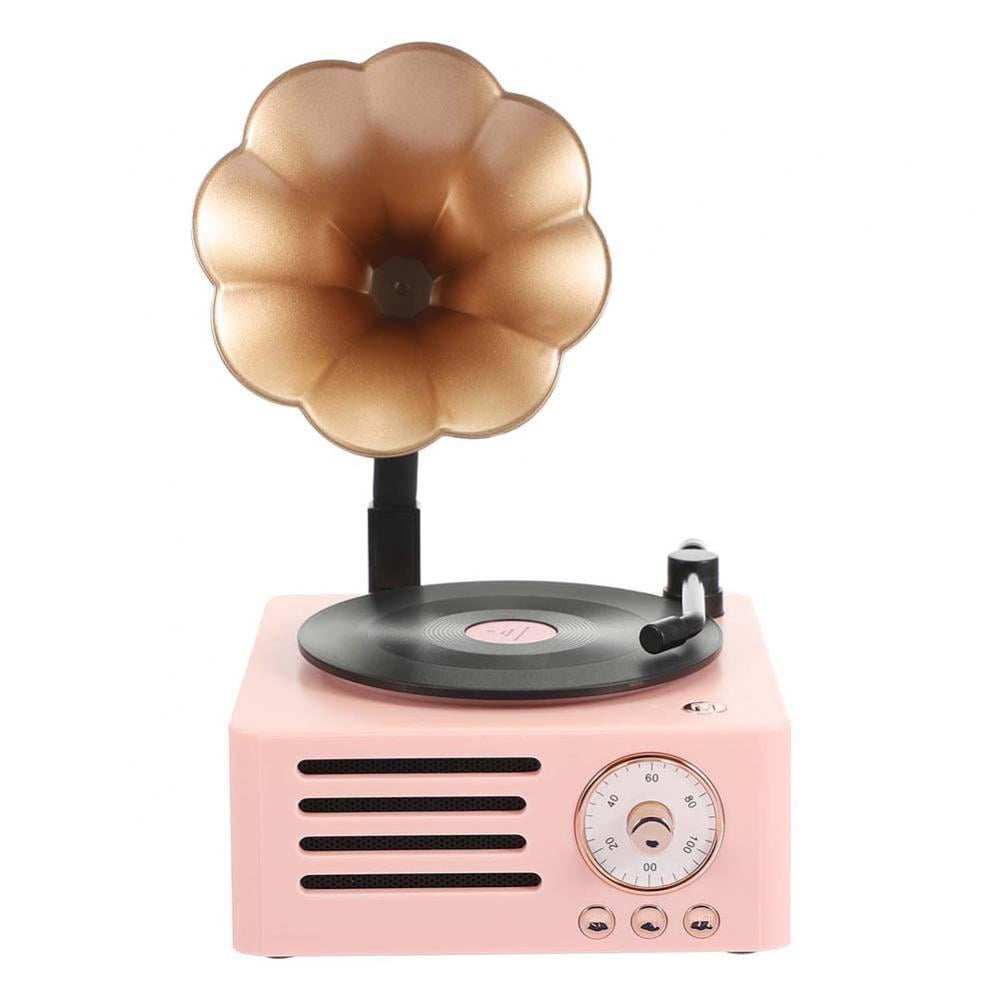  KintiSun Old Fashioned Classic Style Bluetooth Speaker Pink  Vinly Record Player Style Cute Look Creative Gift for Girls Bass  Enhancement Loud Volume Speaker : Electronics