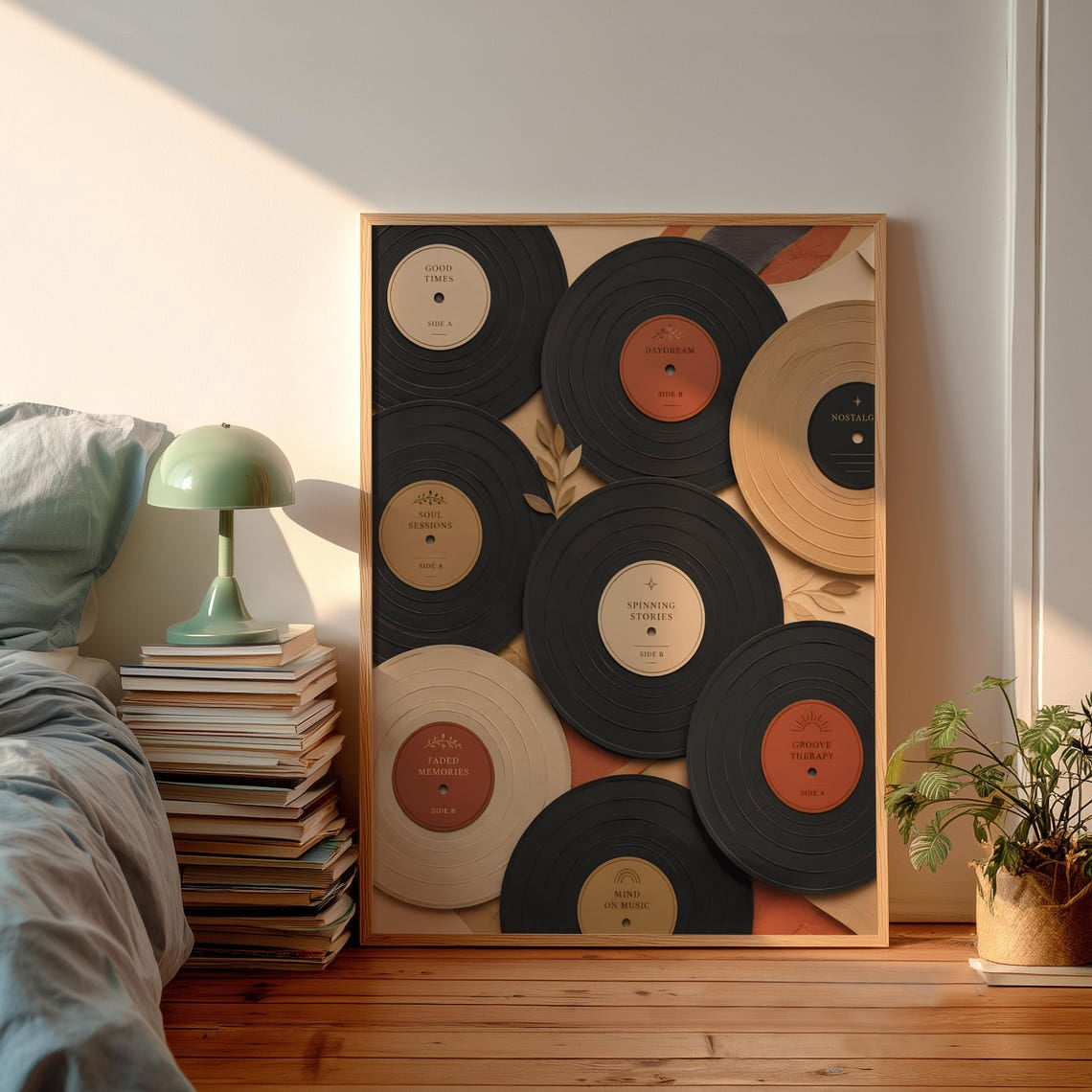 Retro Vinyl Record Poster, Boho Music, Mid Century Modern, Terracotta ...