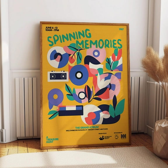 Retro Vinyl Record Wall Art – Colorful Music 1980S Geometric Print – Abstract Turntable And Cassette Decor Wall Art, Modern Wall Decor, 12x18 UNFRAMED