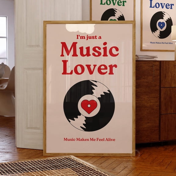 Retro Vinyl Record Wall Art With Heart Illustration For Dorm Room Or Music Lovers, Vintage Aesthetic Decor, Trendy Music Wall Art Wall Art, Modern Wall Decor, 8x12 UNFRAMED