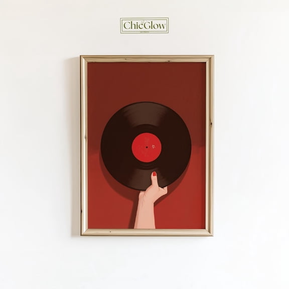Retro Vinyl Record Wall Art – Minimal Music Print, Red Aesthetic Home Decor, Vintage Record Poster, Unframed Poster Size 12x18