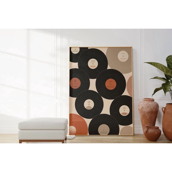 Retro Vinyl Records Wall Art Print Minimalist Music Decor Unframed Paper Print