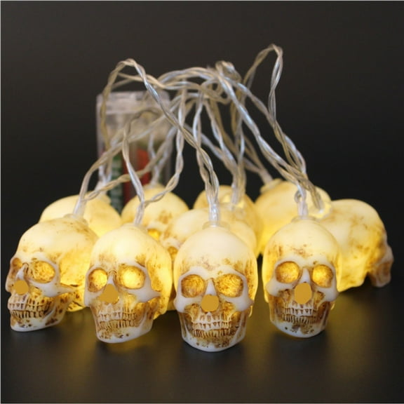 Retro Vinyl Skull Light String, Gothic Scene Prop Decorative LED String Lights for Halloween Atmosphere, Spooky Party Night Light Decor