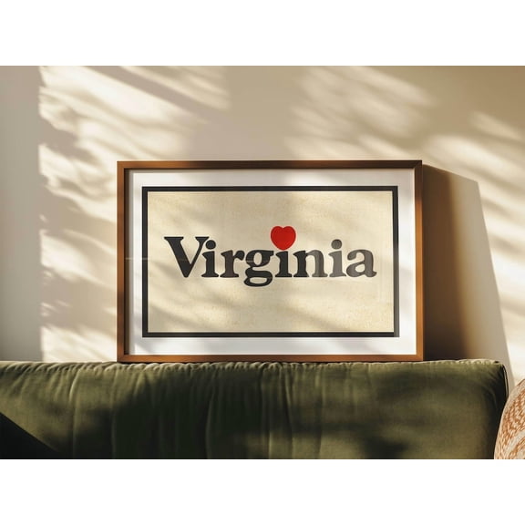 Retro Virginia Lovers State Wall Art, Unframed Paper Poster 8x10in