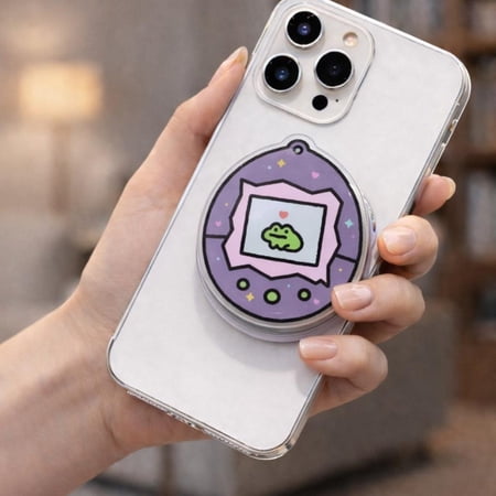 Retro Virtual Pet Phone Grip, Frog Phone Holder, Kawaii Gamer Accessory, Cute Nostalgia Gift for Her, Digital Pet Style