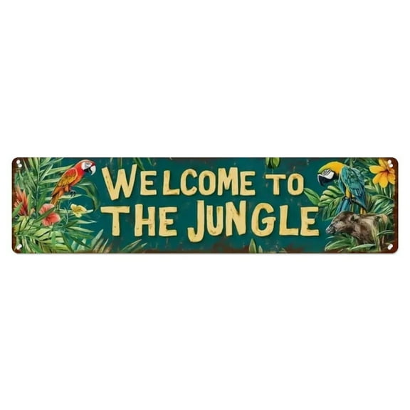 Retro WELCOME to THE JUNGLE Tin Sign Vintage Metal Sign Office Living Room Bar Coffee Wall Art Decor 4x16inch