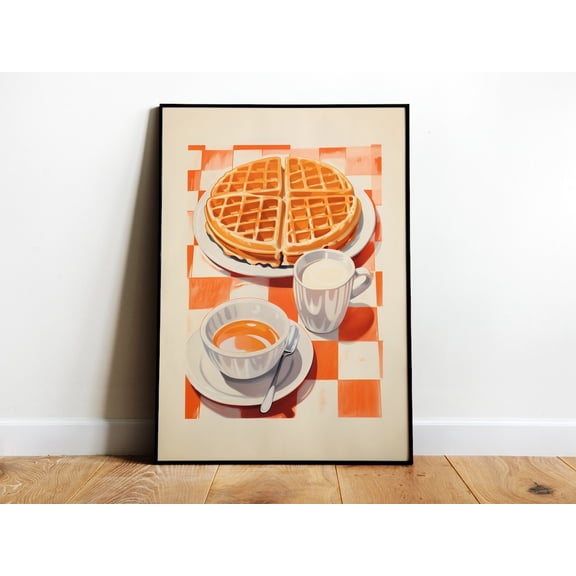 Retro Waffle Breakfast Kitchen Food Wall Decoration, Unframed Canvas 12x16in