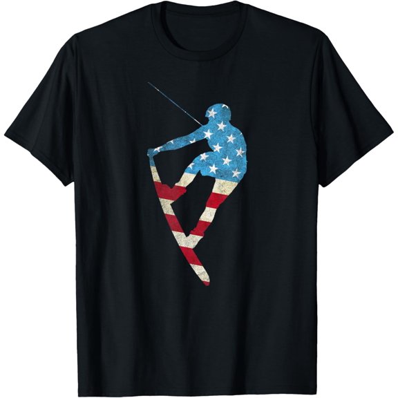 Retro Wakeboard American Flag Wakeboarder Gift Wakeboarding T-Shirt
