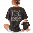 thumbnail image 1 of Retro Walking By Faith Tripping Constantly Christian Quote Wash Print Tshirt S-2XL Vintage Black Graphic Tees Gift Shirts for Funny Faith Tops, 1 of 4
