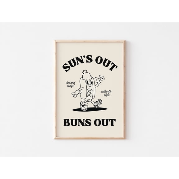 Retro Wall Art , Bbq Grill Poster, Vintage Kitchen Decor, 70S Hotdog Cartoon Mascot, Beige And Black Art Print, Summer Quote, Unframed Canvas Size 8x12 F03.1.14l1231