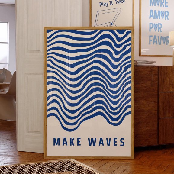 Retro Wall Art, Black Waves Minimalist Print, Mid-Century Hallway Wall Decor, Hand-Painted, Modern Room Art Wall Art, Modern Wall Decor, 8x12 UNFRAMED