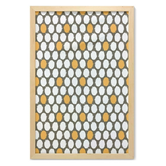 Retro Wall Art with Frame, Bicolor Grunge Dots on Earthy Toned Background Abstract Arrangement, Printed Fabric Poster for Bathroom Living Room Dorms, 23" x 35", Dark Taupe Orange, by Ambesonne