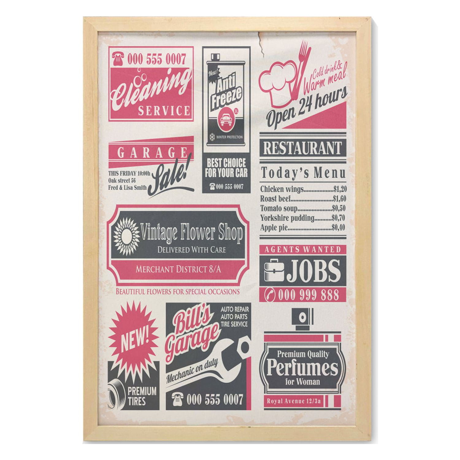 Retro Wall Art with Frame, Retro Newspaper Magazine Design Outdated ...