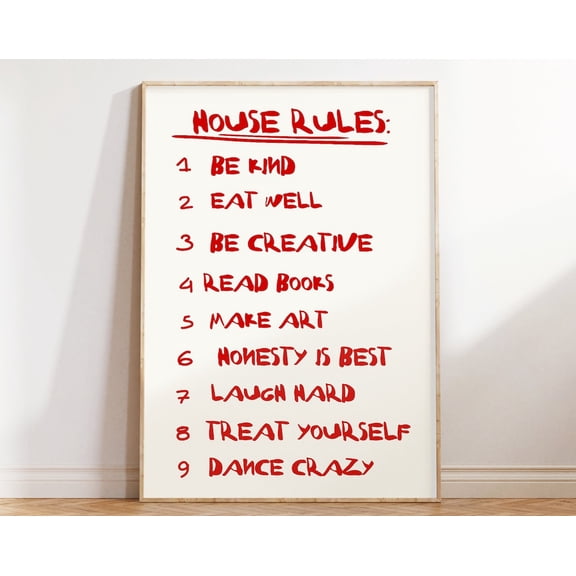 Retro Wall Art, House Rules Art Print, Trendy Wall Art, House Check List Print, Dorm Room Decor, Aesthetic Apartment Prints Wall Art, Modern Wall Decor, 8x12 UNFRAMED