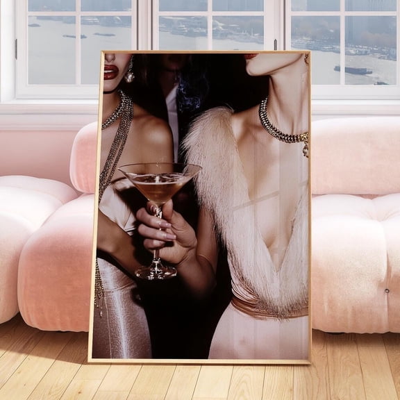 Retro Wall Art Martini, Old Money Print, Chic Bar Cart Prints For Trendy Girly Apartment, Old Hollywood Bar, Pink Cocktail Print UNFRAMED PAPER POSTER, Home Decor, Vintage Gift, Living Room Dercor