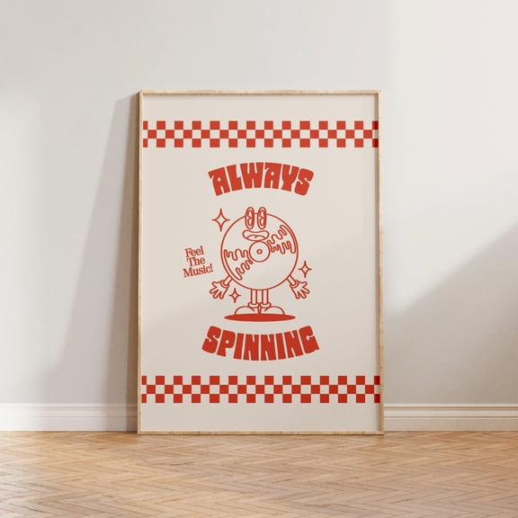 Retro Wall Art Music Print Retro Cartoon Poster Always Spinning Print Funny Vintage Print Retro Prints Music Gift Cool Wall Decor