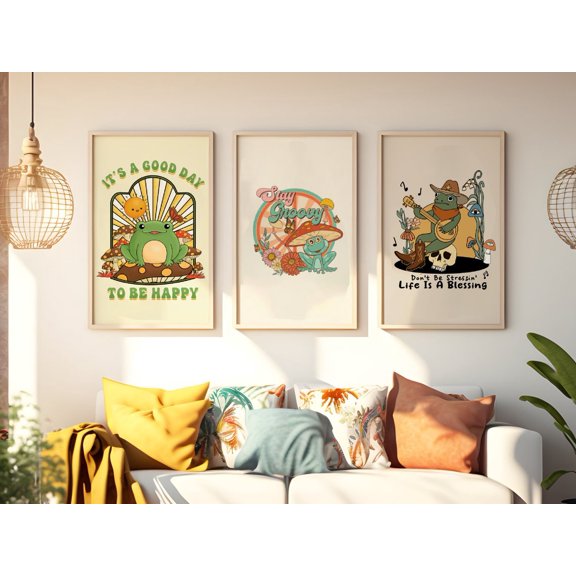 Retro Wall Art Retro Frog Print Retro Aesthetic Print Retro Set 3 Unframed Paper Print 20x30