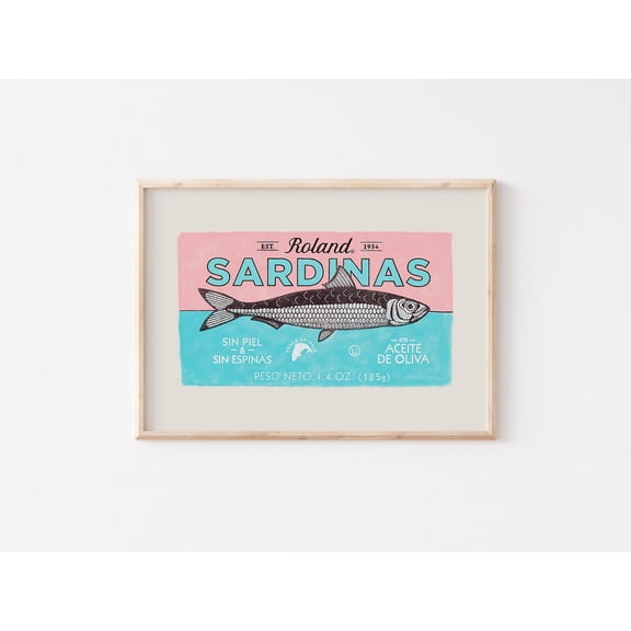 Retro Wall Art, Sardines Poster, Kitchen Wall Art, Maximalist Trendy Colorful Art Print, Dopamine Decor, Unframed Canvas Size 8x12 F03.1.14l1308