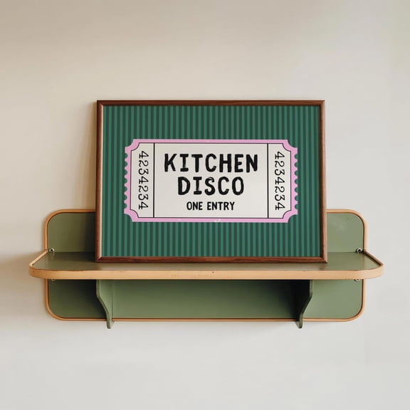 Retro Wall Art Striped Kitchen Poster Mid Century Modern Kitchen Disco Ticket Poster Landscape Pink Green Kitchen Wall Art Trendy Gift Home Decor UNFRAMED Poster, Wall Art for Decor, Present, 8x12