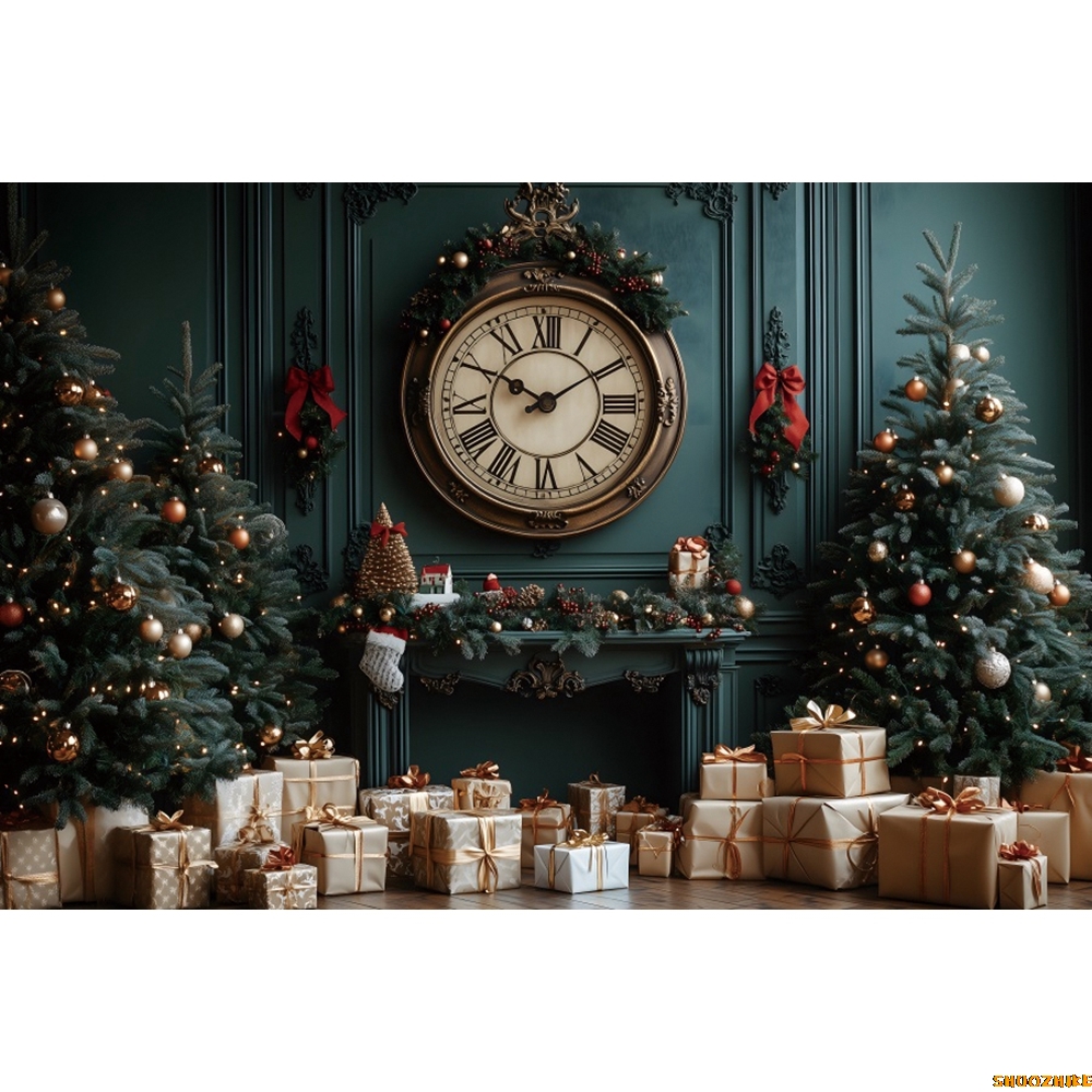 Retro Wall Christmas Clock Backdrops XMAS Tree Gifts Baby Photo ...