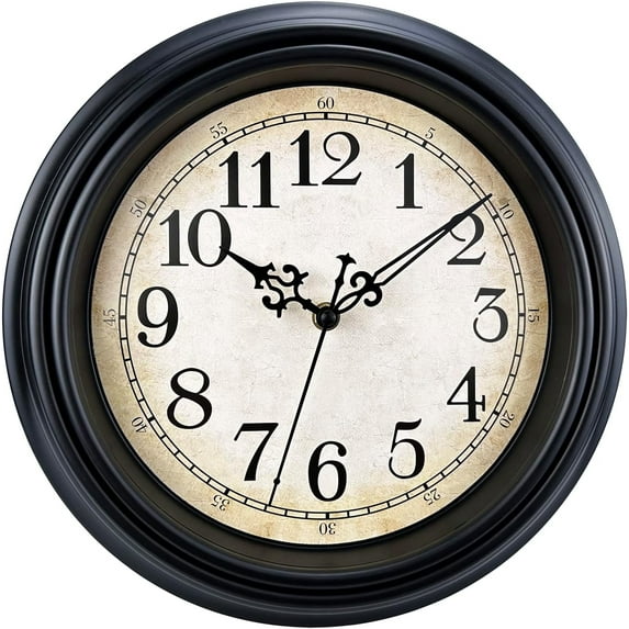 Retro Wall Clock, 12'' Non Ticking Classic Silent Vintage Wall Clocks Decorative Kitchen Living Room Bedroom - Battery Operated, Black