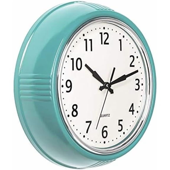 Retro Wall Clock 9.5 Inch Blue Kitchen 50's Vintage Design Round Silent Non Ticking Battery Operated Quality Quartz Clock (Robin Egg Blue)