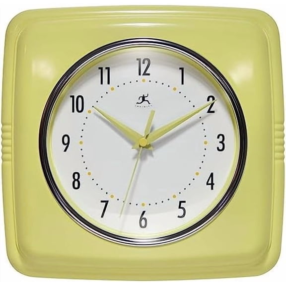 Retro Wall Clock – 9-Inch Square, Silent & Non-Ticking – Mid-Century Modern Vintage Design – Decorative Wall Clock for Kitchen, Office, or Diner – Yellow
