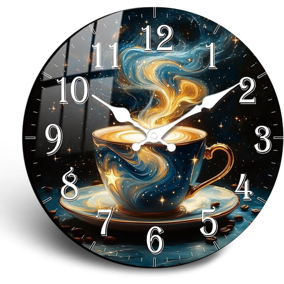Retro Wall Clock with Coffee Cup Design - Vintage Brown 10 Inch Round Clocks Tempered Film Silent Wall-Clocks Battery Operated for Bedroom Decor