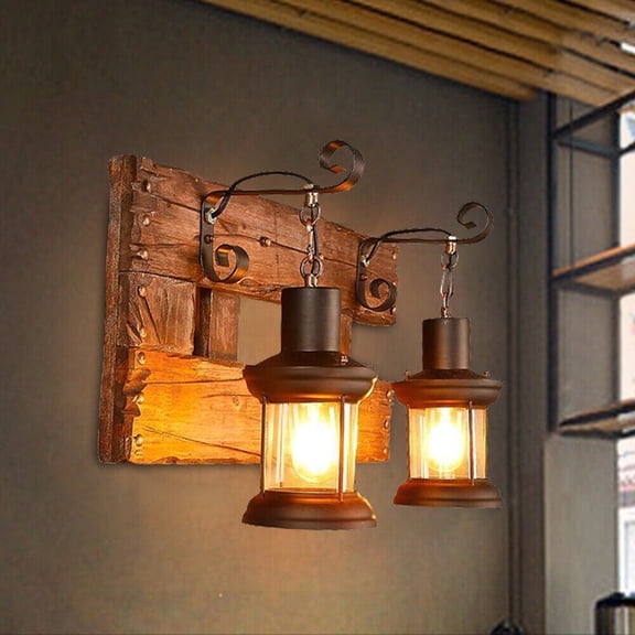 Retro Wall Lamp Decorative Wall Light Lantern Glass Wall Light Fixture Loft Outdoor Wall Sconce Lamp with Glass Lampshade for Cabin Bedroom Hallway Kitchen Restaurant